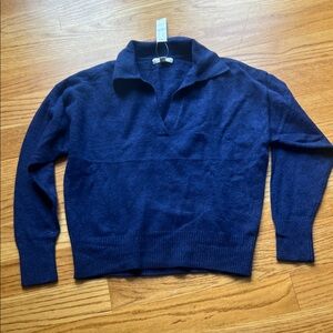 J Crew Classic V-Neck Navy Collared Sweater XS NWT